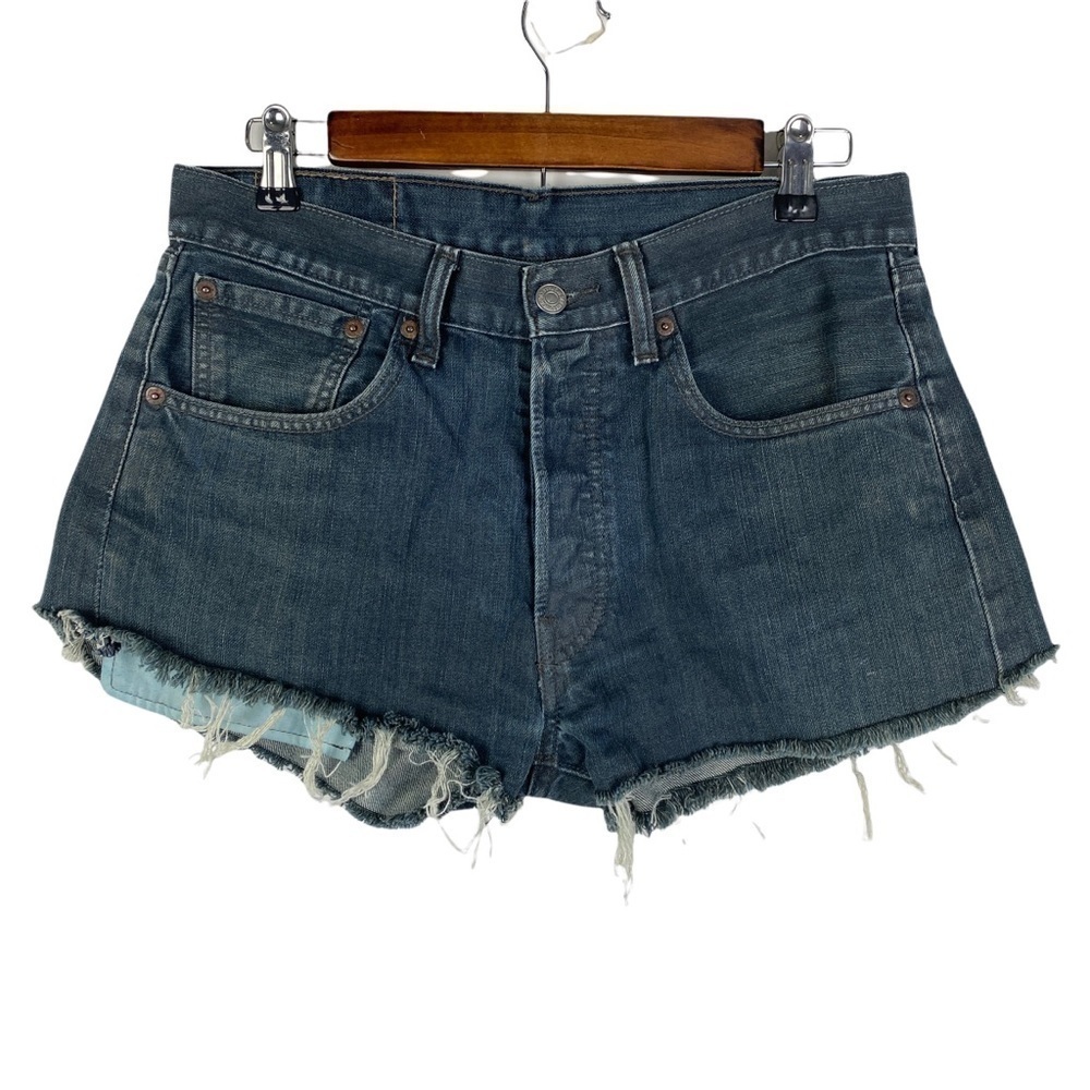 Levi's 501 High Rise Button Fly Cut Off Frayed Shorts Women's 32 Medium‎ Blue